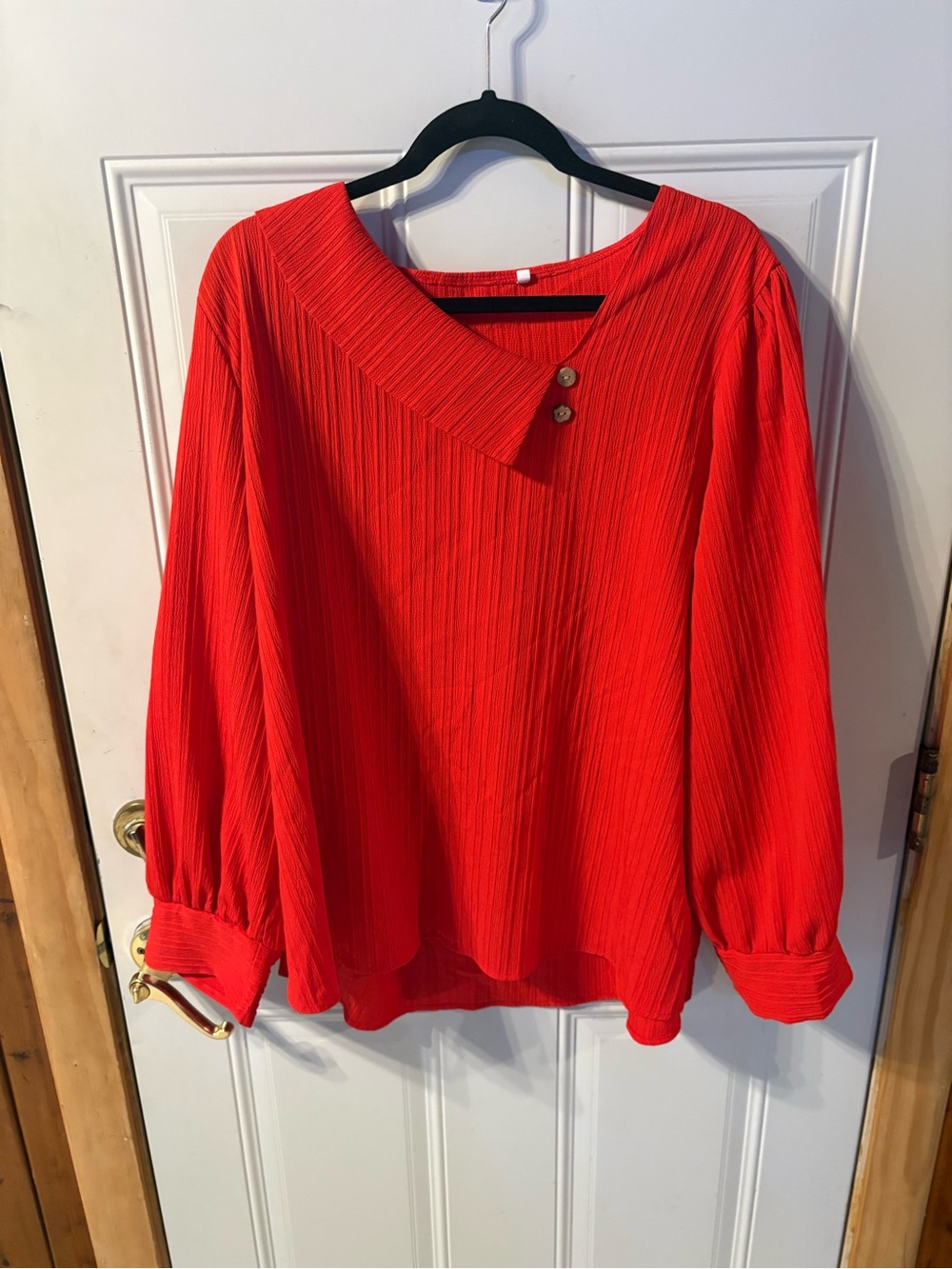 SHEIN Red Pleated Long-Sleeve Blouse Very Lightweight Size 4XL